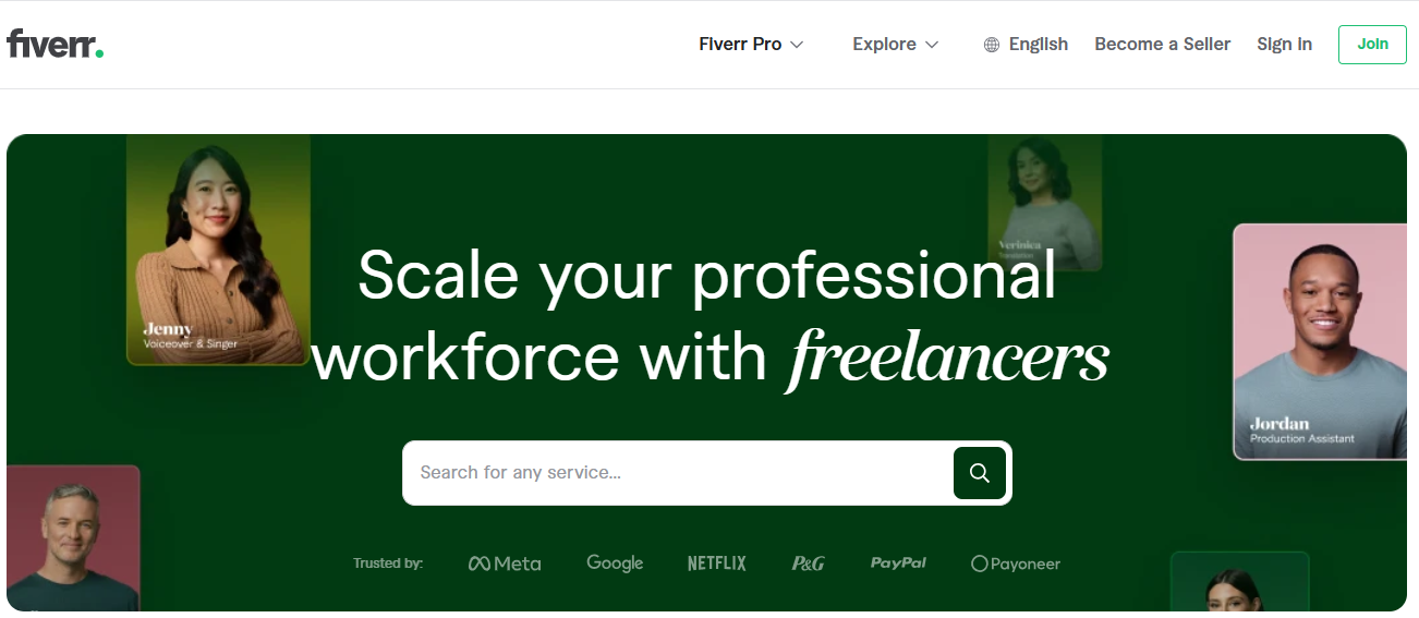 página inicial da plataforma Fiverr no brasil
