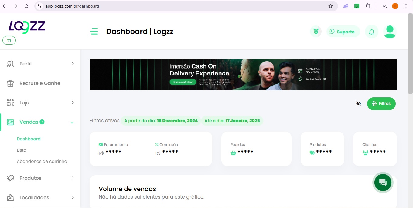 dashboard da plataforma logzz