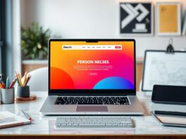 mostrando um computador em cima de uma mesa de escritorio com um domínio